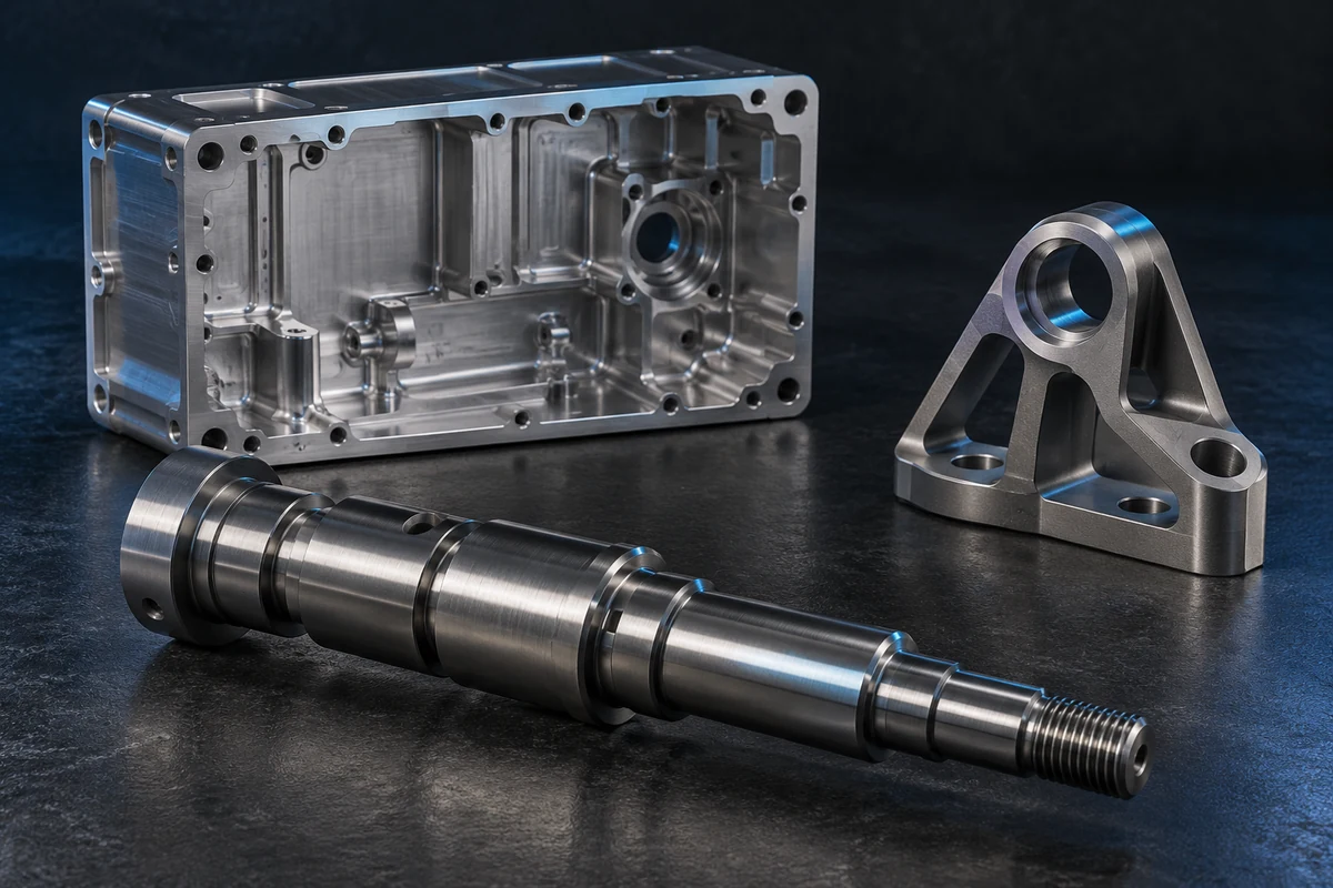 AI-generated concept parts illustrate machining geometry, finish and material options.